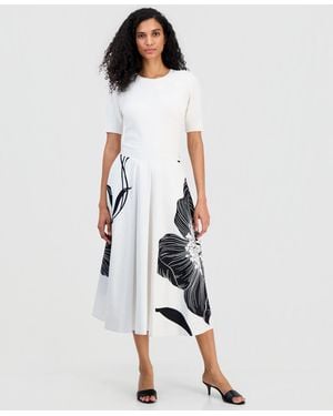 Tahari Flared Midi Skirt - White