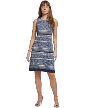 Tommy Hilfiger Petite Printed Jersey Sleeveless Dress - Blue