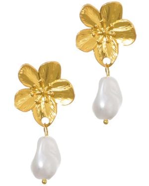 Adornia Tarnish Resistant Gold Imitation Pearl Statement Flower Drop Earrings - Metallic