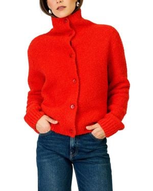 Line & Dot Rocha Funnel-neck Loose-fit Cardigan Sweater - Red