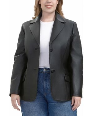 BGSD Plus Size Ruth Leather Blazer Jacket - Black