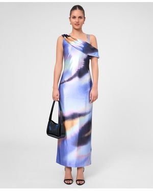 Rachel Roy Asymmetrical Knit Satin Midi Dress - Blue