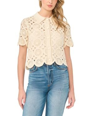 Cece Short-sleeve Crochet Cardigan - Blue