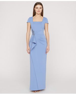 JS Collections Square Neck Front-cascade Gown - Blue