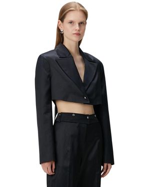 Pcfg Linen-blend Shiny Cropped Belted Woven Jacket - Black