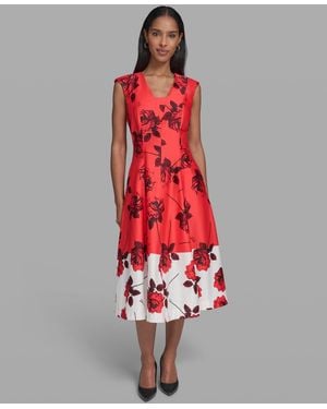 KARL LAGERFELD Printed Sleeveless V-neck Dress - Red