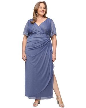 Alex Evenings Plus Size Long Empire Waist V-neck Gown - Blue