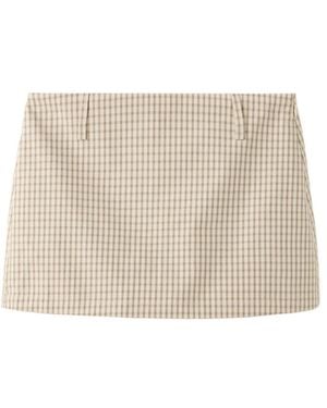 Mango Gingham Mini Cotton Skirt - Natural