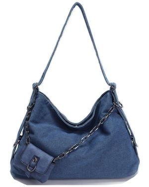 Susu Drift Hobo Bag Slouchy Shoulder Bag Crossbody Purse Casual Washed Denim Handbag - Blue
