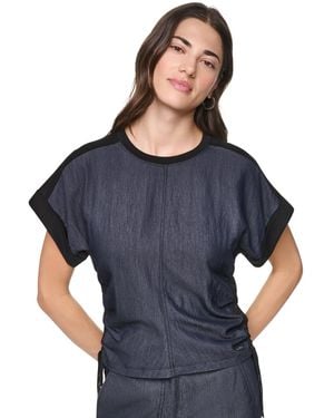 DKNY Washed Heavy Cotton Side-ruched Short-sleeve Top - Blue