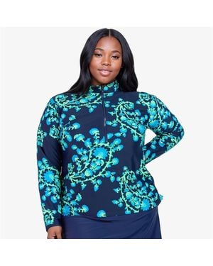 Calypsa Plus Size Half-zip Nora Swim Top - Blue