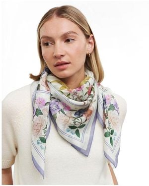Fable England Selene Narrative Medium Square Scarf - White
