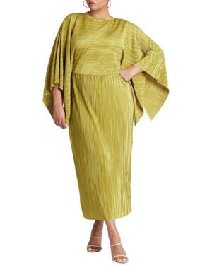 Eloquii Plus Size Cape Effect Plisse Dress - Yellow