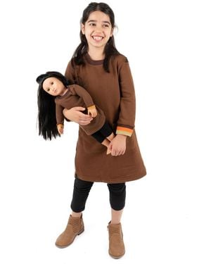 Leveret Big Girls 6-14 Matching Doll Long Sleeve Crew Neck Tunic Sweatshirt Dress - Brown