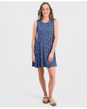 Style & Co. Petite Printed Knit Sleeveless Flip Flop Dress - Blue