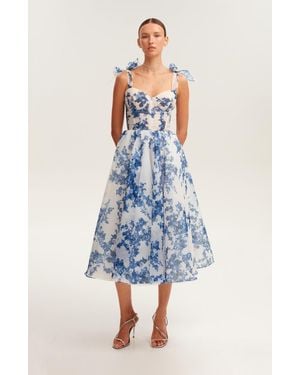Millà Charming Blue Hydrangea-patterned Organza Midi Dress