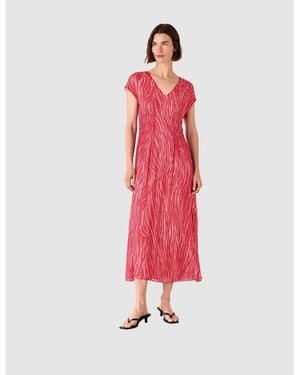 Whistles Short Sleeve Zebra Texture Midi Dress - Red
