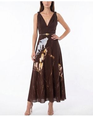 Taylor Floral Belted V-neck Sleeveless Dress - Brown