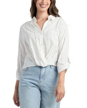 Bcx Variegated Stripe Button-up Top - White