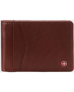 Alpine Swiss Slimfold Wallet Rfid Safe Bifold Genuine Leather Id Window - Brown