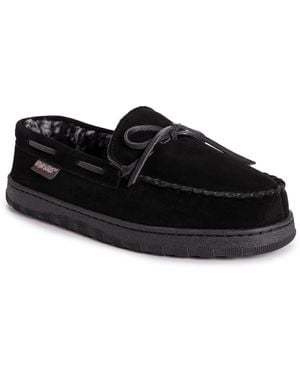 Muk Luks Paul Printed Berber Suede Moccasin Slippers - Black