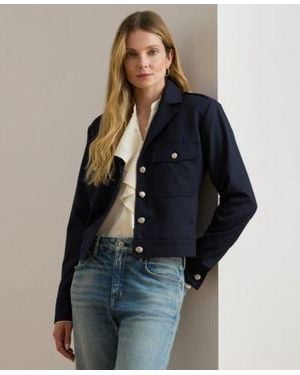 Ralph Lauren Cropped Wool Blend Twill Jacket 0p 18 - Blue