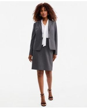 Kasper Machine Washable Two Button Jacket Sleeveless Tie Neck Top Back Zipper Pencil Skirt - Gray
