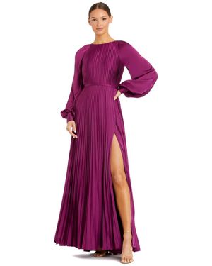Mac Duggal Ieena Long Sleeve Pleated High Neck Gown - Blue