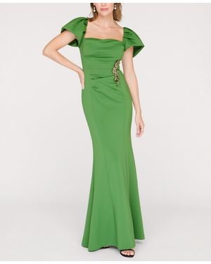 JS Collections Scotlyn Flutter-sleeve Square Neck Mermaid Gown - Green