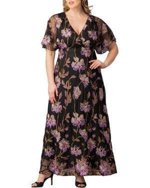 Kiyonna Plus Size Embroidered Elegance Evening Gown - Black