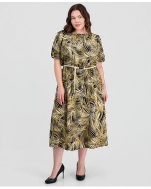 Kasper Plus Size Puffed-sleeve Shirt-dress - Green