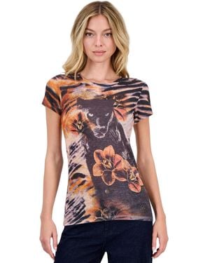 Guess Panther Orchid R3 Sub Animal-print Crewneck Short-sleeve T-shirt - Red