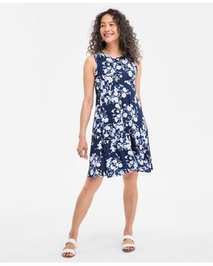 Style & Co. Petite Floral-print Sleeveless Flip Flop Dress - Blue