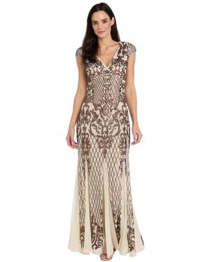 R & M Richards Sequin V-neck Ball Gown - Metallic