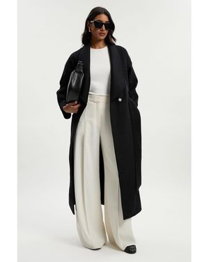 Karen Millen Brushed Wool Wrap Tailored Maxi Coat - Black