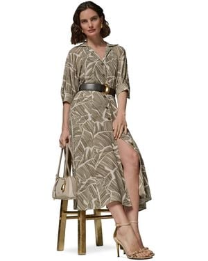 Donna Karan Printed Collared Shirtdress - Gray