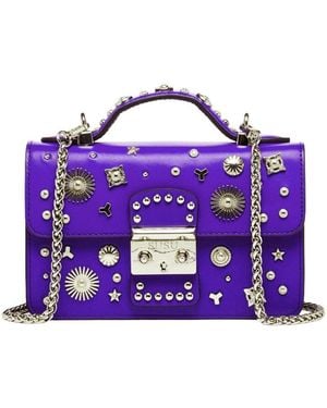 Susu Royal Blue Purple Leather Studded Mini Crossbody Bag Structured Top Handle Satchel