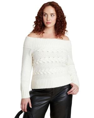 Eloquii Off The Shoulder Cableknit Sweater - White