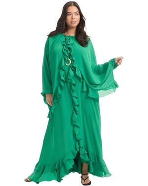 June + Vie June + Vie Plus Size Ruffled Chiffon Cape Maxi Dress - Green