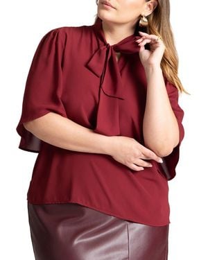 Eloquii Bow Blouse With Flutter Sleeve - Red