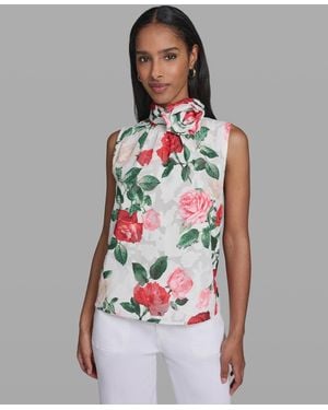 KARL LAGERFELD Mock Neck Floral Print Blouse - Gray