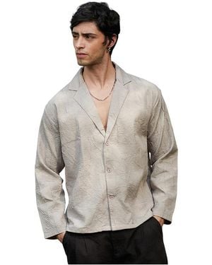 Campus Sutra Ecru Wrinked Korean Oversized Shirt - Gray