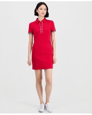 Nautica Cotton Solid Puff-sleeve Polo Dress - Red