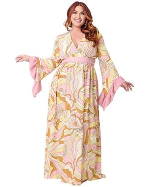 Unique Vintage Plus Size Long Sleeve Empire Waist Maxi Dress - White