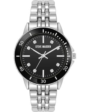 Steve Madden Essential Black And Silver-tone Alloy Metal Bracelet Watch - Metallic