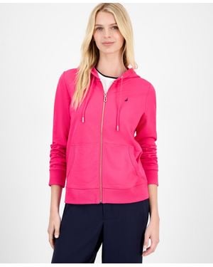 Nautica Solid Zip-front Hoodie - Pink
