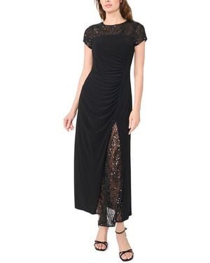 Msk Petite Split Sleeve Overlay Max Sequin Side-slit Dress - Black