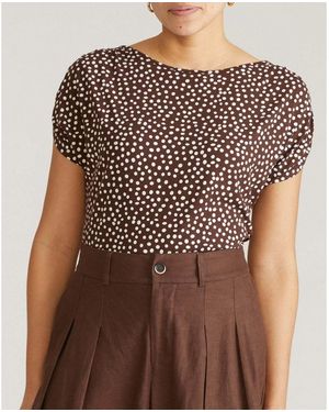 UNIVERSAL STANDARD Plus Size Helena Divine Jersey Gathered Tee - Brown