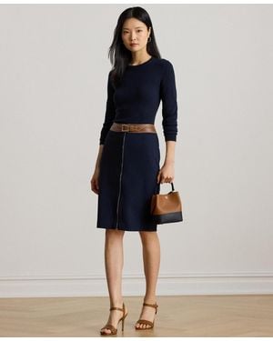 Ralph Lauren Faux-leather-trim Ponte Pencil Skirt - Blue
