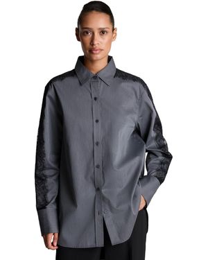 Kenneth Cole Oversized Boyfriend Lace-trim Shirt - Blue